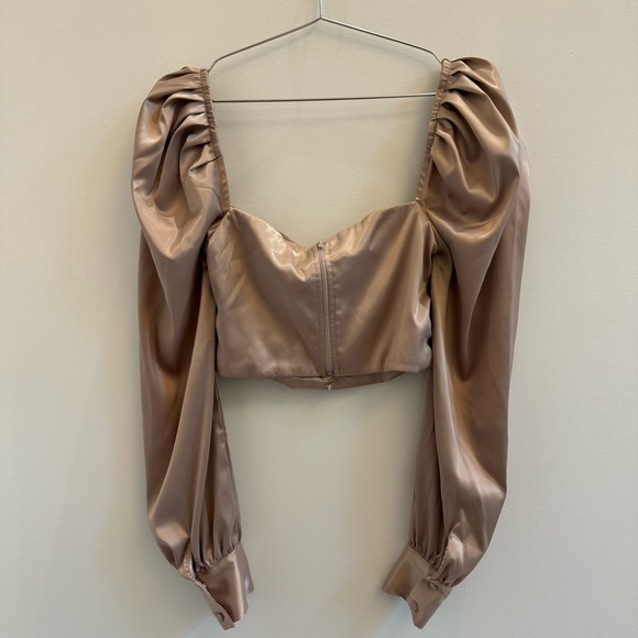 Banjul Satin Puff Sleeve Top in Taupe - Picture 4 of 6